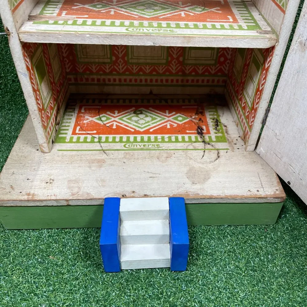 Antique Converse Wooden Dollhouse Lithograph 2 Story Porch Early 1900s Toy 13